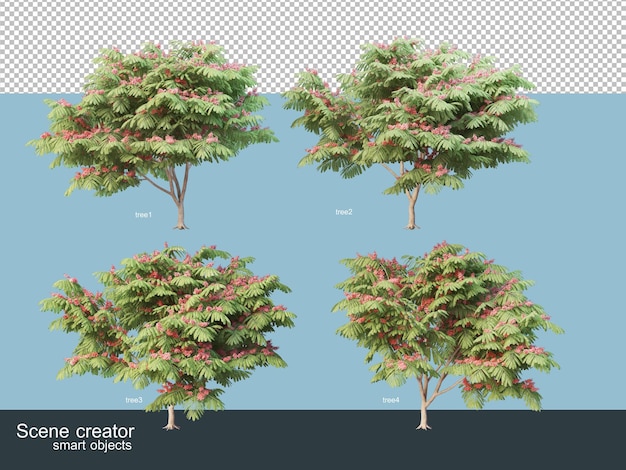 Representación 3D de varias especies de árboles.