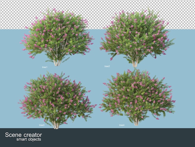 Representación 3D de varias especies de árboles.