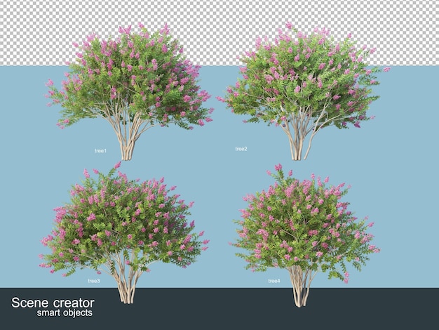 Representación 3d de varias especies de árboles.