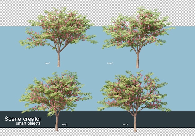 Representación 3d de varias especies de árboles.