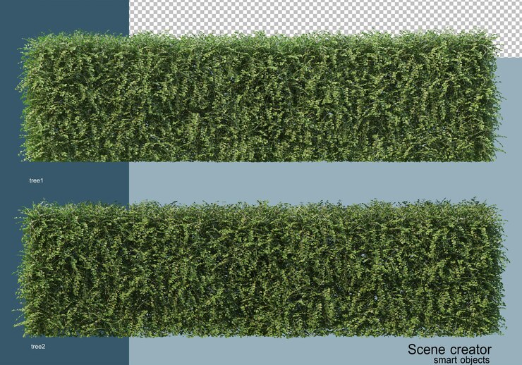 PSD representación 3d de varios tipos de árboles.