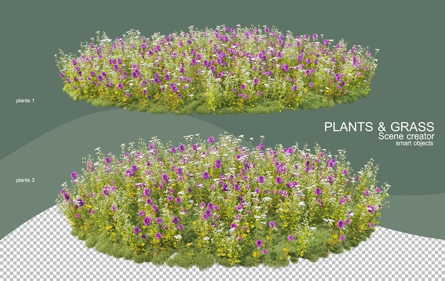 PSD representación 3d de varios tipos de arreglos de arbustos.