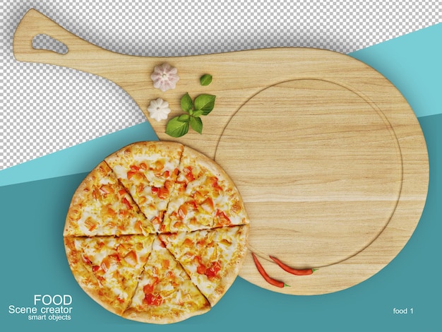 PSD representación 3d de varios tipos de diseños de alimentos.