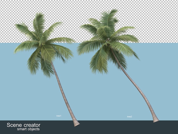 PSD representación 3d de varios tipos de palmeras.