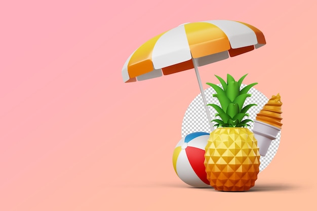 Representación 3d de venta de verano de temporada de verano de piña colorida