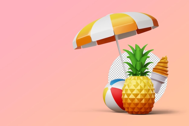 PSD representación 3d de venta de verano de temporada de verano de piña colorida