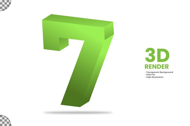 Representación 3d verde número 7 aislado