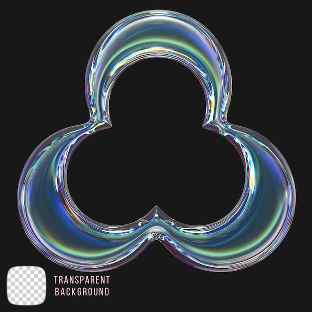 Representación 3D de vidrio de dispersión de forma y2k en un fondo transparente