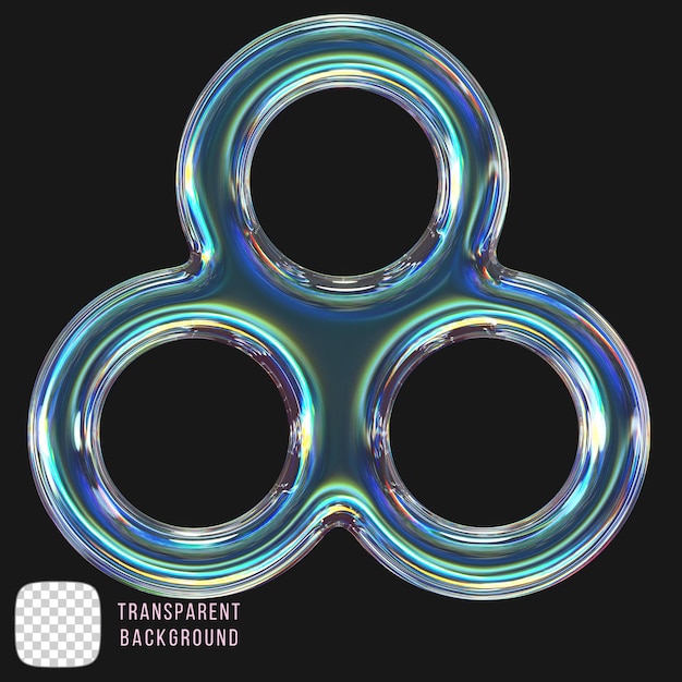 Representación 3D de vidrio de dispersión de forma y2k en un fondo transparente