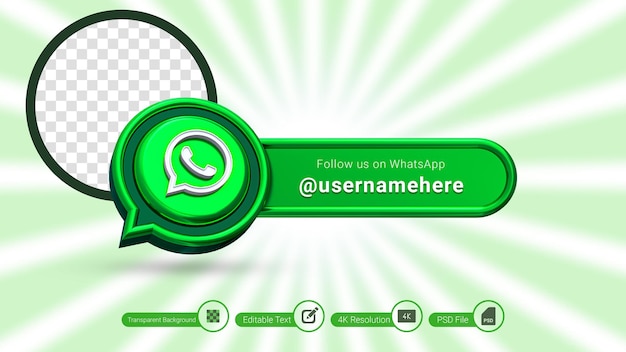 PSD representación 3d de whatsapp síganos etiqueta aislado icono de banner de redes sociales premium psd