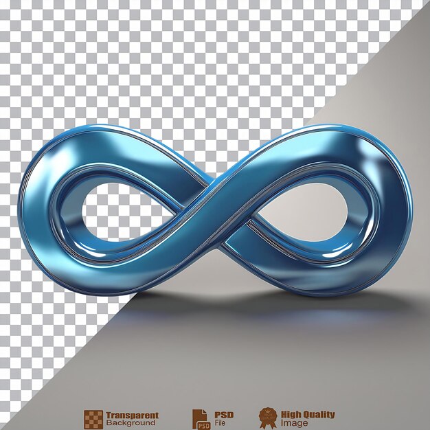 Una representación abstracta de un símbolo de infinito renderizado en un azul metálico reflectante aislado