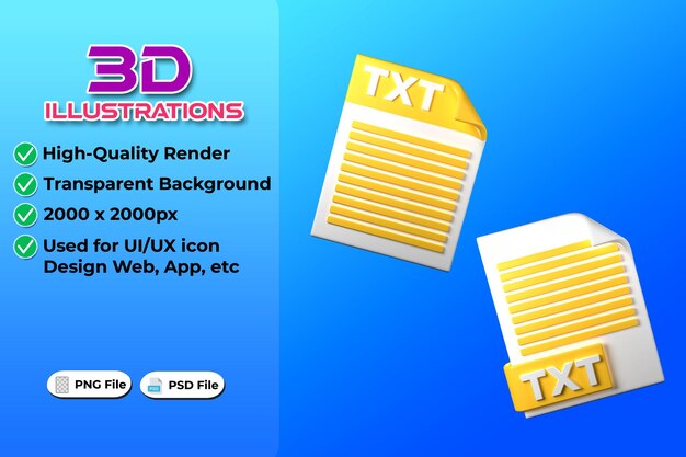 PSD representación de archivo txt tipo d en fondo transparente diseño de iconos ui ux tendencia web y aplicación