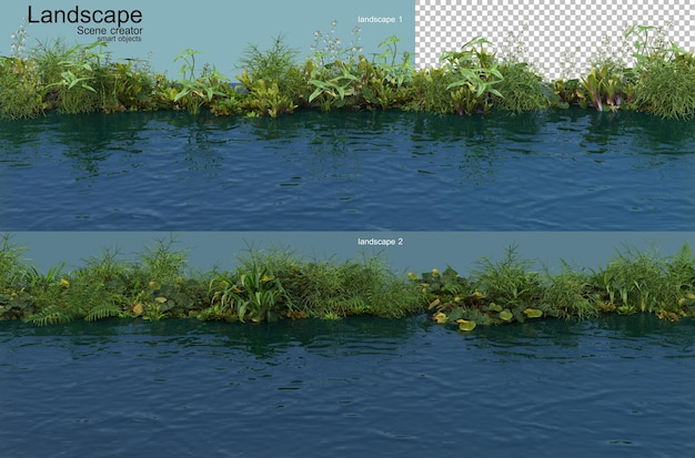 PSD representación del arreglo del paisaje de la planta frente al mar