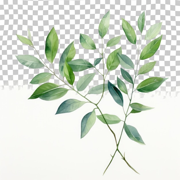 PSD representación artística de dos ramas con hojas verdes contra un fondo transparente