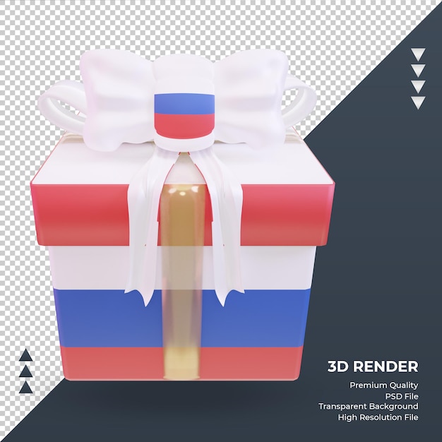 Representación de la bandera rusa del regalo de la caja 3d vista frontal