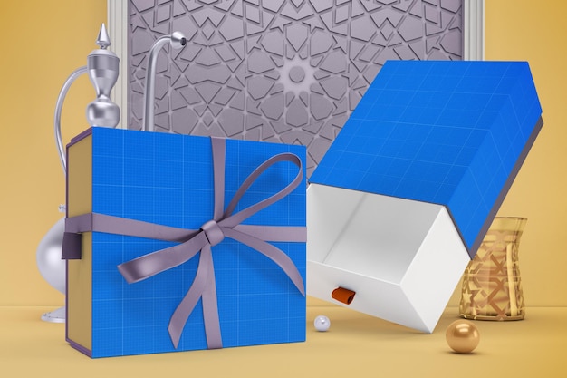 Representación de la caja de regalo de Ramadán en maqueta de diseño 3d