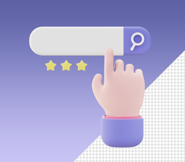 Representación caricaturesca 3d buscando con iconos de mano para diseños de redes sociales de aplicaciones móviles web UI UX
