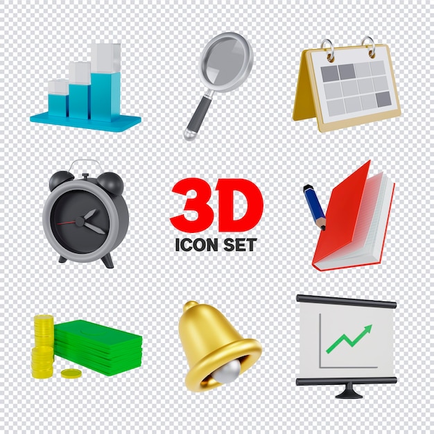 PSD representación de conjunto de iconos 3d psd premium