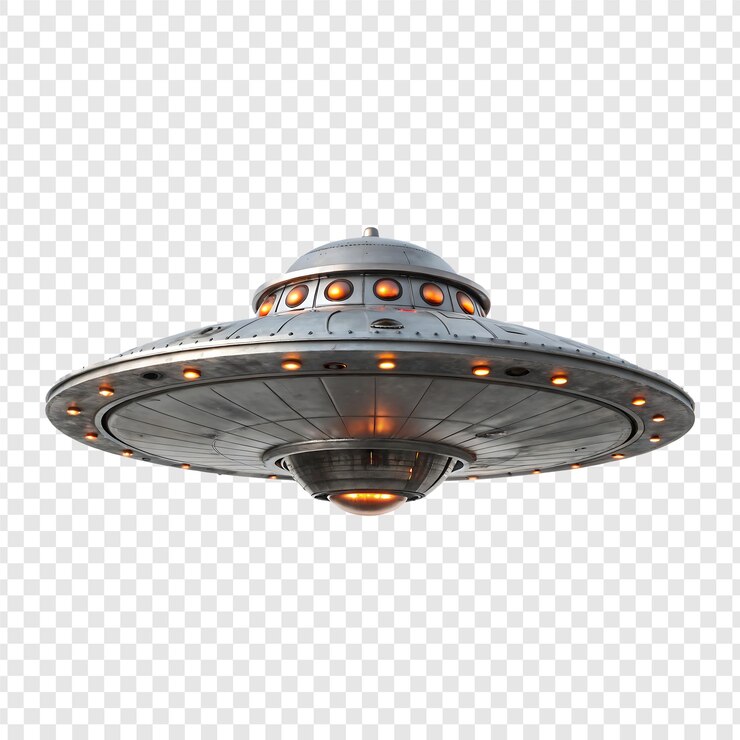 PSD una representación detallada de un clásico ovni flotando en el cielo