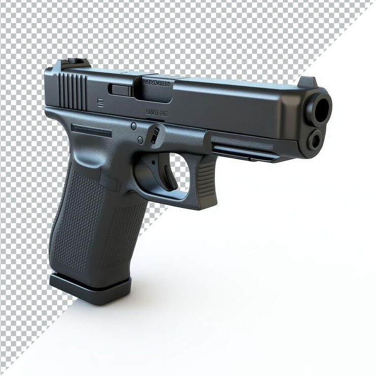 PSD representación detallada de una pistola semiautomática en un fondo transparente limpio que destaca las características de diseño y la estructura de la pistola semiautomática glock en fondo transparente