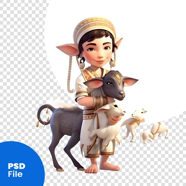 PSD representación digital 3d de un personaje de dibujos animados con una plantilla psd de burro y carnero