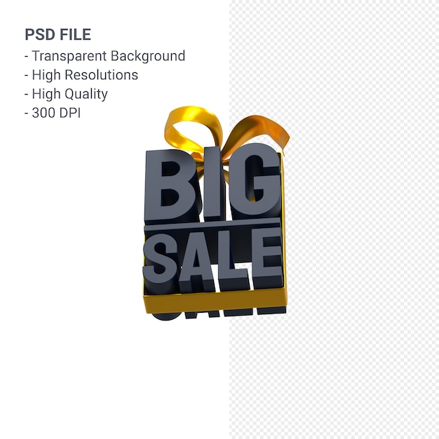 Representación de diseño 3d de gran venta para promoción de venta con arco y cinta aislado