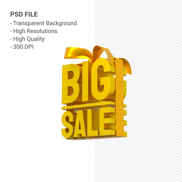 Representación de diseño 3d de gran venta para promoción de venta con arco y cinta aislado
