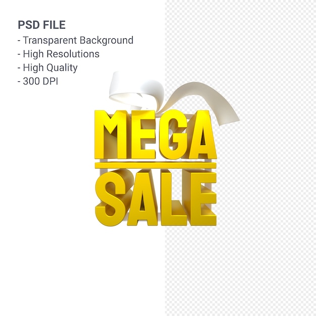 Representación de diseño 3d de mega venta para promoción de venta con arco y cinta aislado