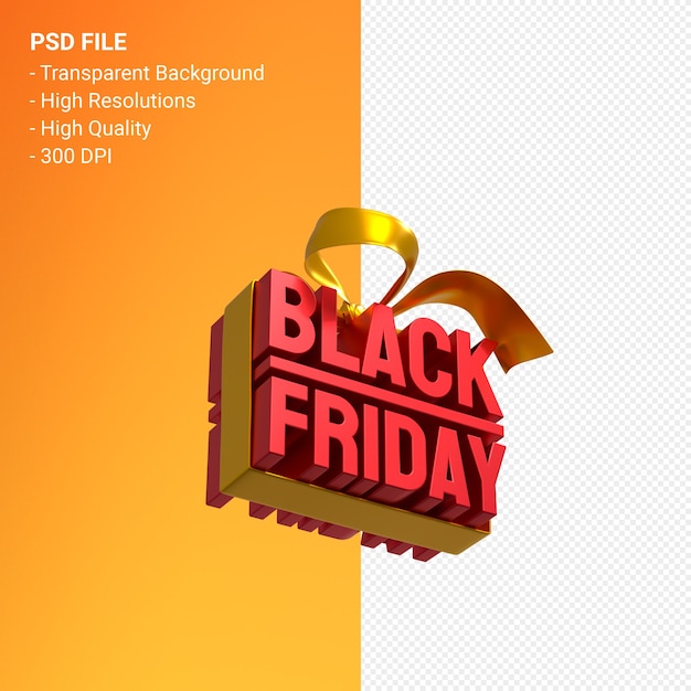 Representación de diseño 3d de venta de viernes negro para promoción de venta con arco y cinta aislado