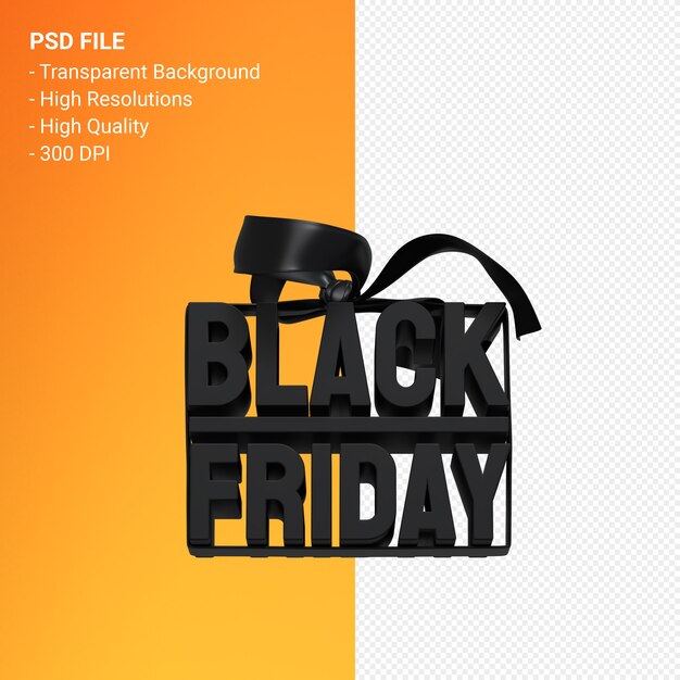 PSD representación de diseño 3d de venta de viernes negro para promoción de venta con arco y cinta aislado