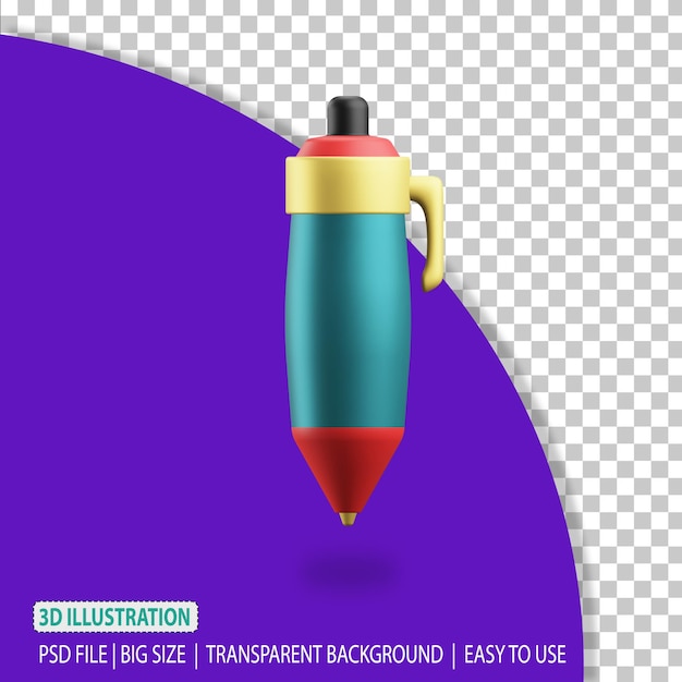 Representación de educación de icono de ilustración de pluma 3d con fondo transparente