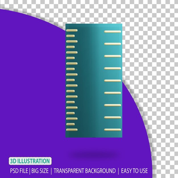 PSD representación de educación de icono de ilustración de regla 3d con fondo transparente