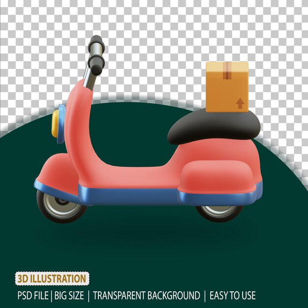 Representación de entrega de icono de scooter 3d con fondo transparente