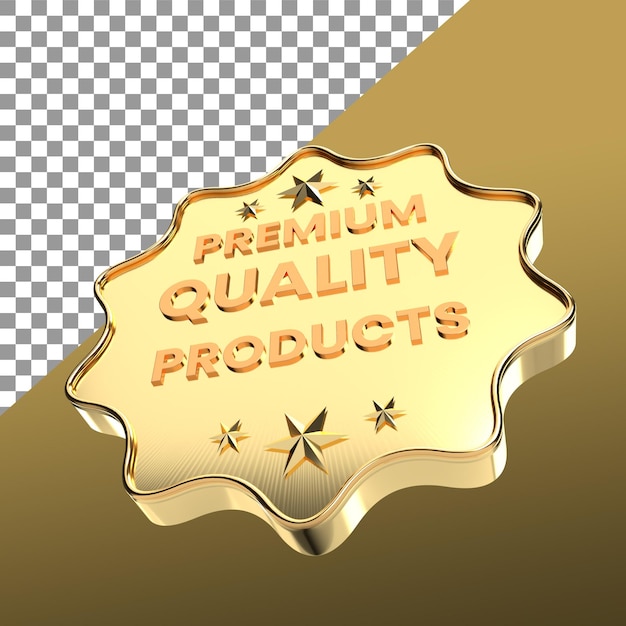 PSD representación de etiquetas 3d para productos de calidad superior, ilustración de icono de insignia de venta, representación de icono 3d con s