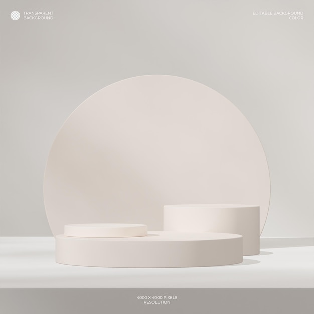 Representación de fondo transparente 3d de podio en forma de cilindro en cuadrado con círculo de color beige