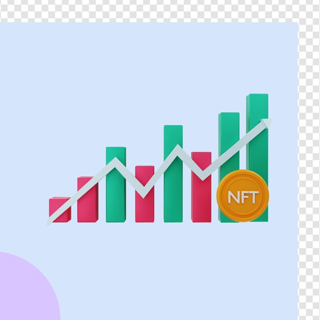 Representación gráfica 3d del aumento de la inversión en monedas nft