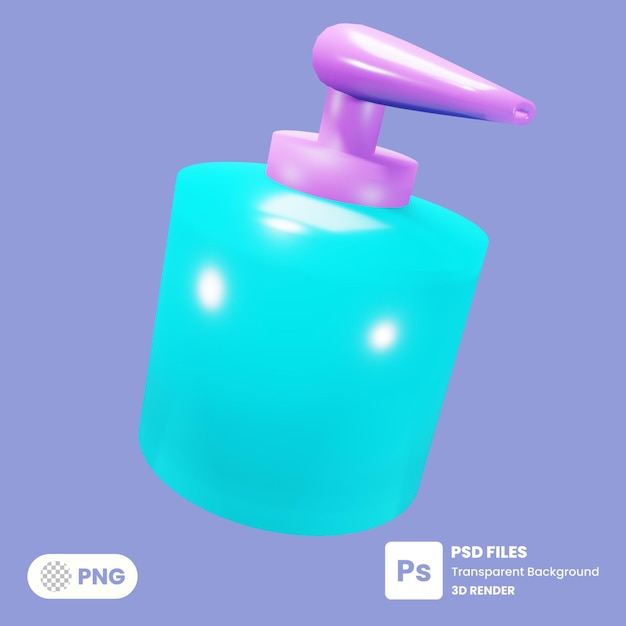 Representación de icono 3d de botella de lavado a mano PSD Premium