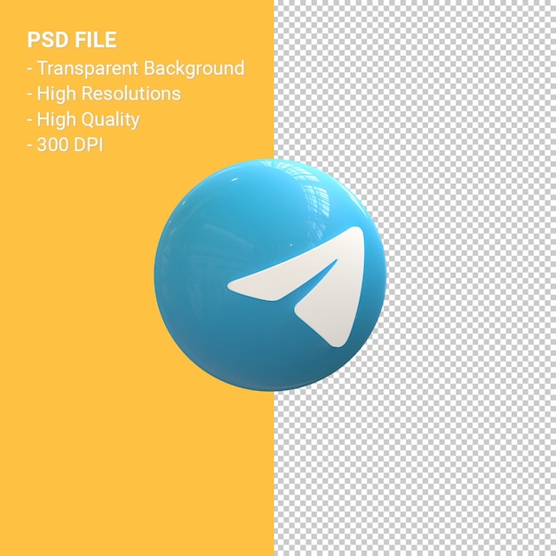 Representación de icono 3d del logotipo de telegram aislado