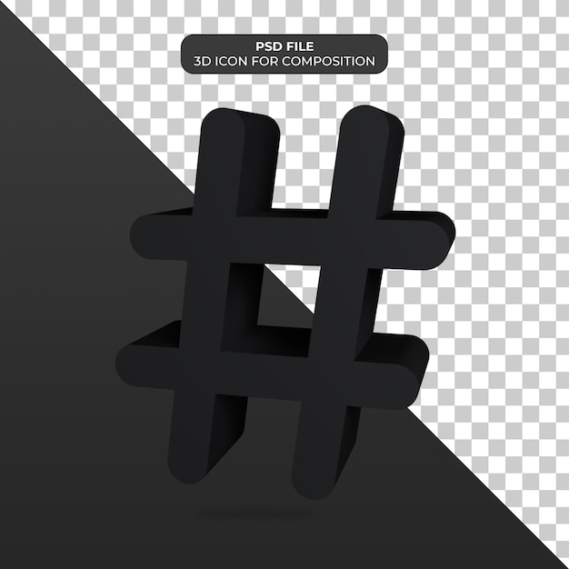 Representación del icono del hashtag de la ilustración 3d