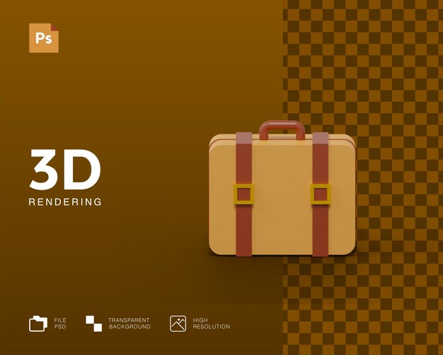 Representación de icono de maleta de viaje marrón 3D aislado