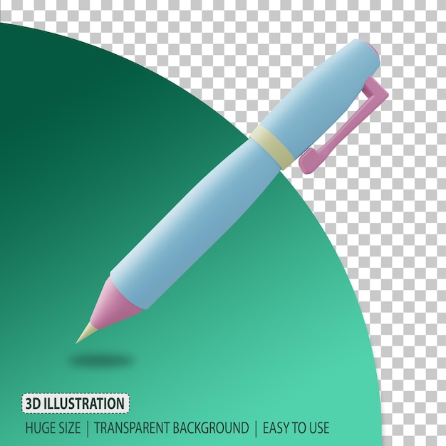 Representación de icono de pluma 3d con fondo transparente