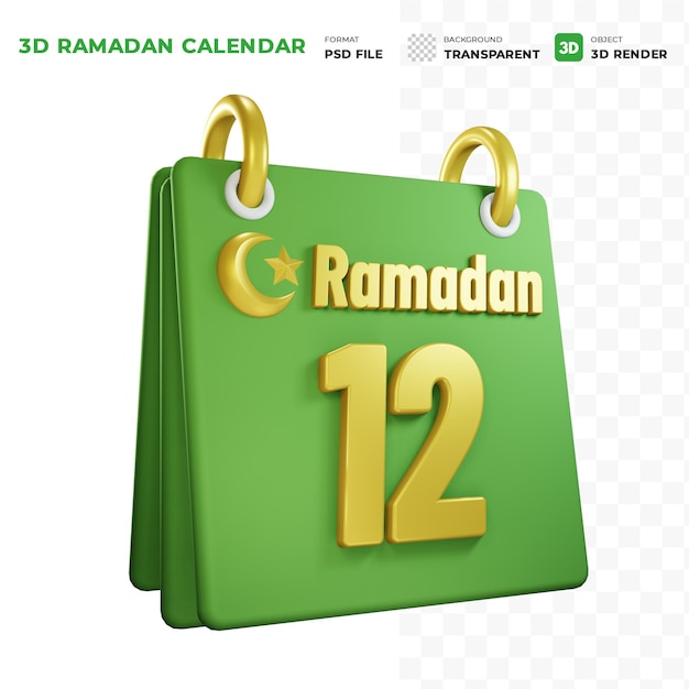 Representación de iconos 3D del calendario del día de Ramadán islámico