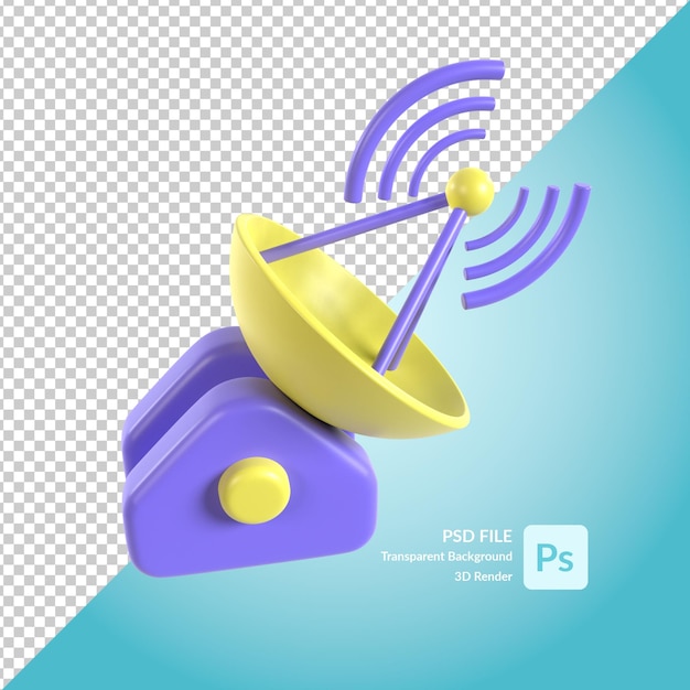 Representación de ilustración 3d de antena parabólica