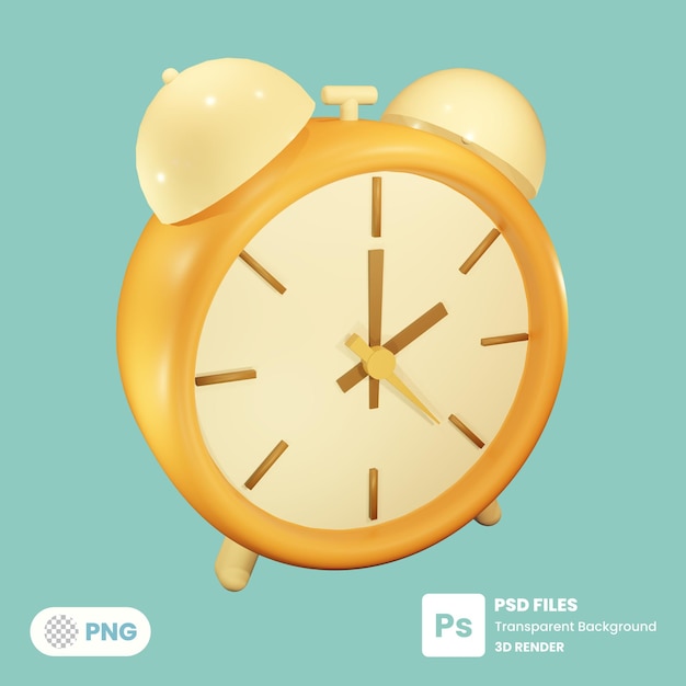 Representación de ilustración 3d de icono de alarma psd premium