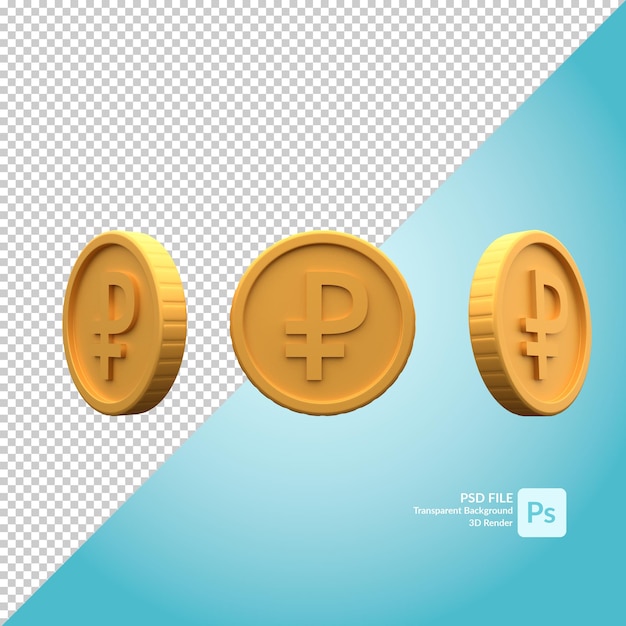 Representación de ilustración 3d de moneda de oro rublo ruso