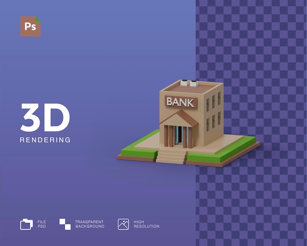 Representación de la ilustración del edificio del banco 3D