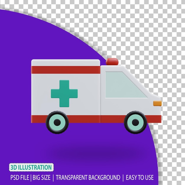 PSD representación de ilustración médica de ambulancia 3d con fondo transparente