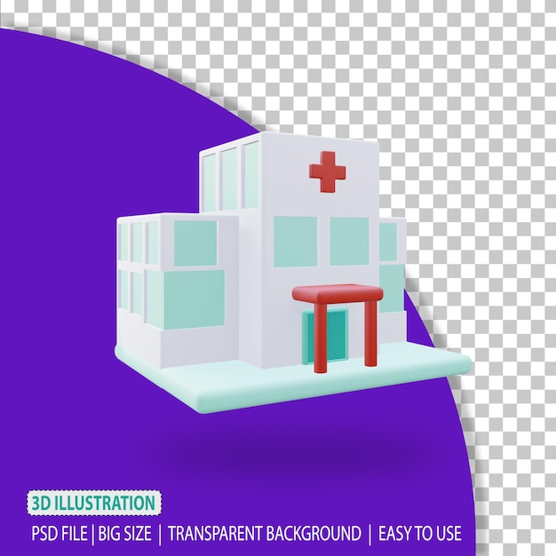 PSD representación de ilustración médica de hospital 3d con fondo transparente