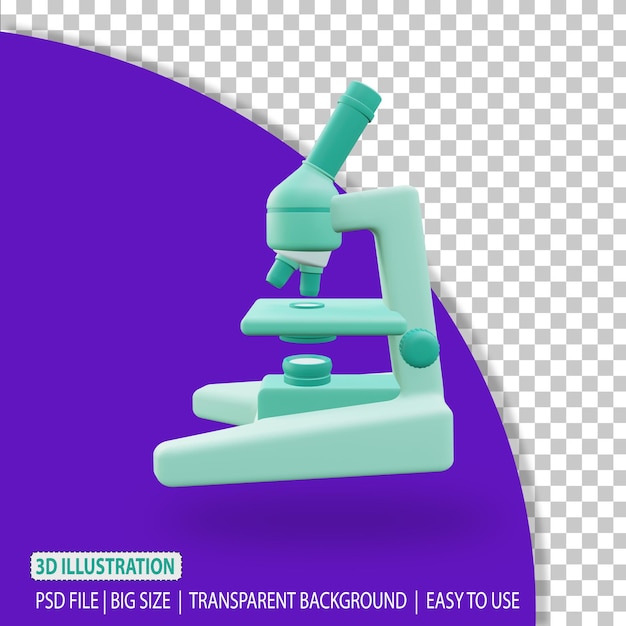 Representación de ilustración médica de microscopio 3d con fondo transparente