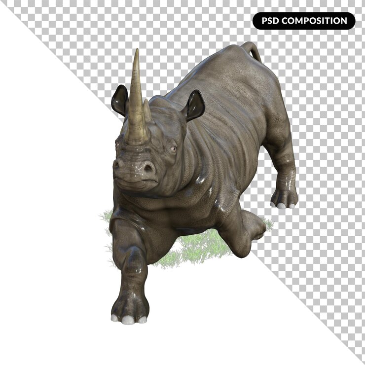 PSD representación de ilustración de rinoceronte 3d